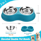 Epetslove Stainless Steel Dog Bowls Double Non-Slip Dog Water and Food Bowl | Pet Feeder Bowls, Dog Dishes, Raised Feeding Design, Double Bowls Set, For Puppies, Medium Dogs and Cats, Outdoor / Indoor