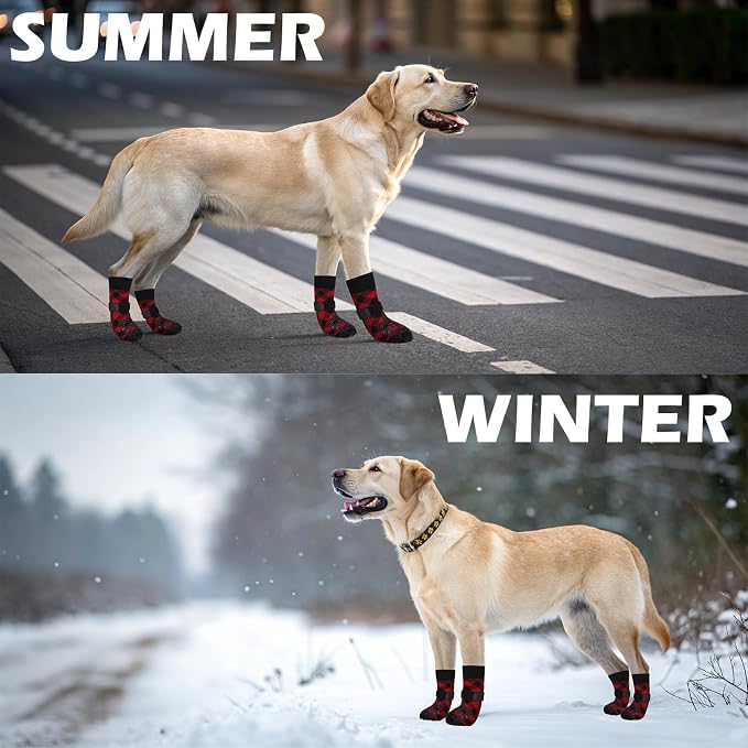EXPAWLORER Dog Socks to Prevent Licking Paws, Dog Shoes for Hot Pavement, Anti Slip Dog Booties for Hardwood Floors, Dog Boots & Paw Protectors for Small Medium Large Senior Dogs, Red Black S