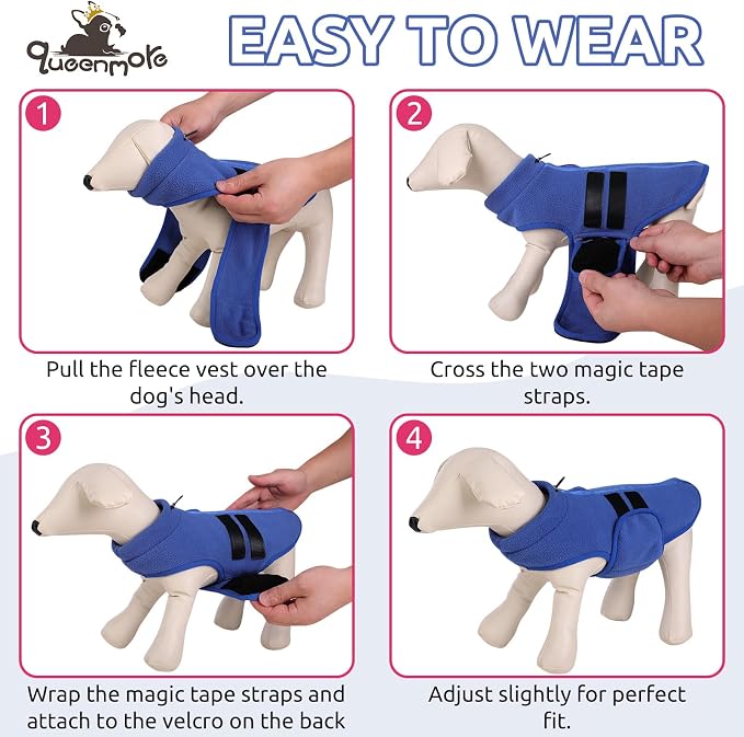 Queenmore Medium Dog Sweater, Soft Fleece Vest Pullover Dog Jacket with Leash Hole, Warm Winter Dog Clothes Cold Weather Doggy Dachshund Sweaters for Medium Dogs Cats Boy or Girl (Blue,M)