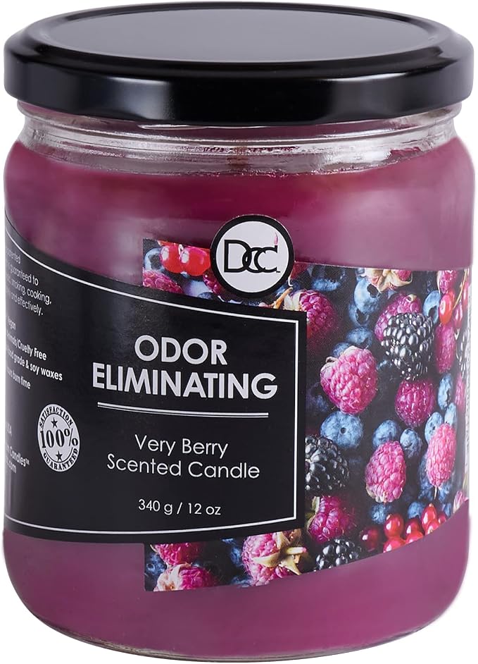 Very Berry Odor Eliminating Highly Fragranced Candle - Eliminates 95% of Pet, Smoke, Food, and Other Smells Quickly - Up to 80 Hour Burn time - 12 Ounce Premium Soy Blend