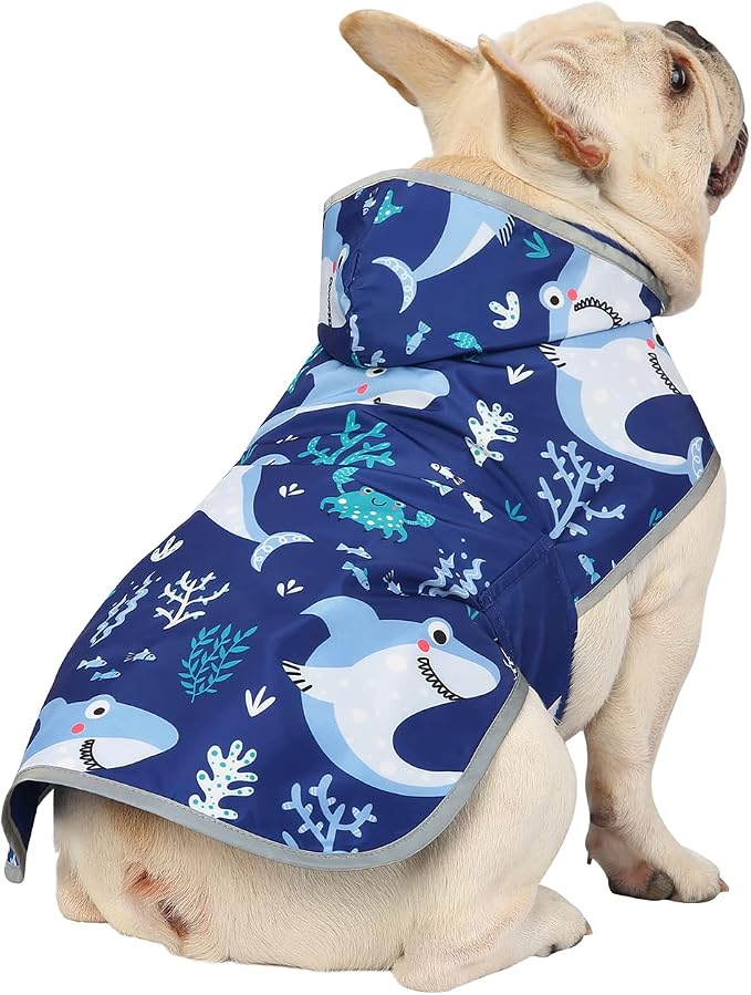HDE Reversible Hooded Dog Raincoat Slicker Poncho for Small Medium Large Dogs - Sharks - M - Nylon, Polyester