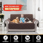 100% Waterproof Loveseat Covers for 2 Cushion Couch Sofa Covers Waterproof and Washable Sofa Slipcover with Side Pocket Furniture Protector with Elastic Straps(Loveseat 48", Brown)