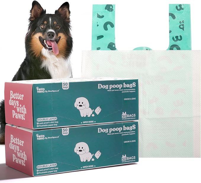 2-Ply Dog Poop Bags with Paper Towels-100 Pieces-Ultra Thick and Leakproof Pet Waste Pick-up Bags-no more warm & yuck feeling