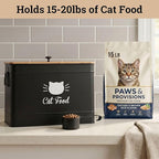 Metal Cat Food Container with Scoop, 15lb (50 Cup) w/ Airtight Bamboo Lid | 15 lb / 50 Cup Capacity, 1 Cup Metal Scoop, Durable Powder Coated Iron Body, Rubber Lined Bamboo Lid, Sturdy Metal Handles