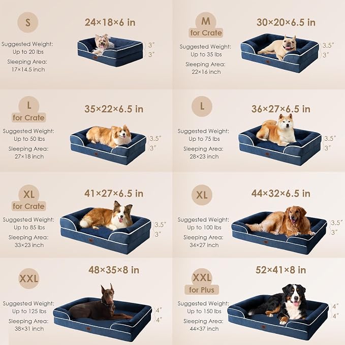 EHEYCIGA Orthopedic XXL Dog Bed, Waterproof Washable XL Big Pet Bed 48" | Non-Slip Bottom and Egg-Crate Memory Foam Extra Large Pet Couch Bed with Washable Removable Cover, Navy