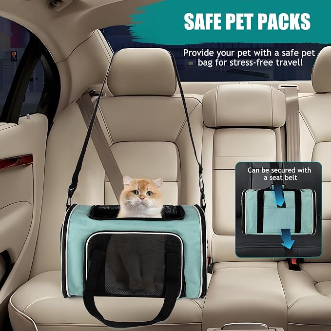 Cat, Dog Carrier for Small Medium Pet Carriers Up to15Lbs, Cats Carrier Soft- Sided Puppy Dogs Bag Portable Foldable Airline Approved Carrier Travel (Green 18 * 11 * 11)