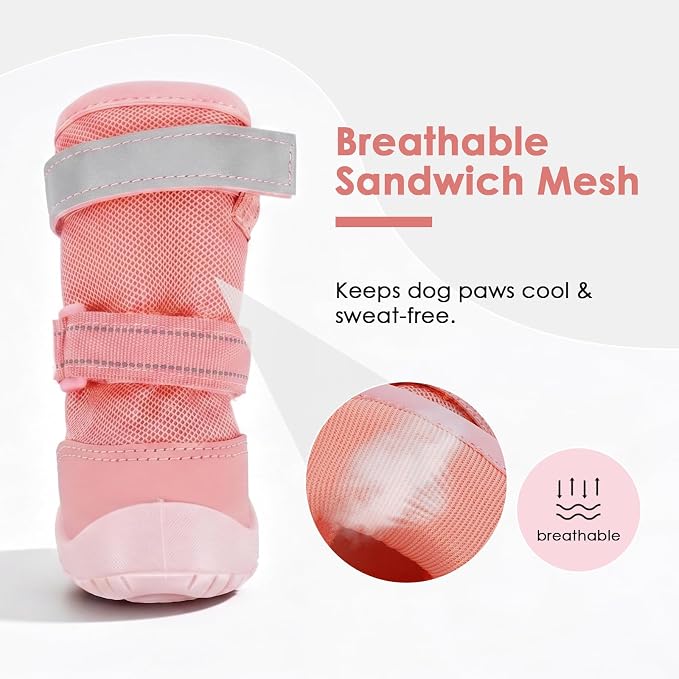 Breathable Hot Pavement Dog Shoes for Small & Medium Dogs(Pink, 1# | Adjustable Double Strap and Non-Slip Dog Boots Paw Protectors for Walking Running Hiking, Soft Comfortable Safe Easy to Wear