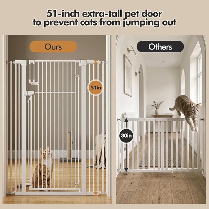 51-inch Extra Tall Pet Gate for Cats & Dogs,White | Fits widths of 31.5-42.5“,Extra Tall Design, Pressure/Screw mounted, Suitable for stairs and doorways