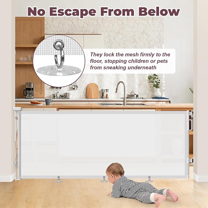 78" Retractable Extra Wide Baby Gates for Stairs, Long Mesh Dog Gate | Indoor Outdoor Pet Gate for Large Openings, Ideal for Doorways Hallways Kitchens Decks & Porches, 34" Height, White