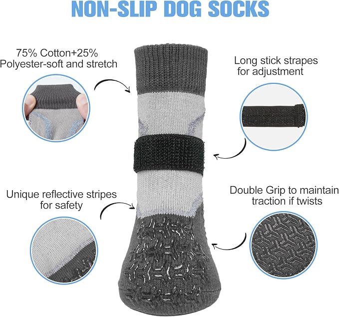 BEAUTYZOO Dog Socks to Prevent Licking Paws for Hardwood Floors Anti Slip, Dog Shoes Booties for Hot/Cold Pavement,Grippy Boots & Paw Protectors Traction Control for Small Medium Large Senior Dogs