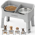 URPOWER Mess Proof Elevated Dog Bowls, Splash Guard Raised Bowl Stand | 4 Height Adjustable Raised Stand with 2 Stainless Steel Food Bowls & Licking Plate for Small, Medium & Large Dogs