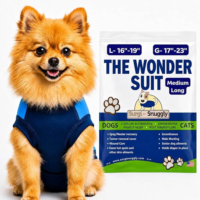 Surgi Snuggly Dog Surgery Recovery Suit – Dog Onesie for Post Surgery Recovery, Female Spay & Male Neuter – Surgical Suit for Dogs, E-Collar Cone Alternative, Double Blue - Medium Long, 16" - 19" (EC)