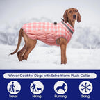 FUAMEY Dog Winter Coat Fleece Warm Large Dog Coat with Harness Built in | Dogs Cold Weather Fleece Coats Zip up Reflective Dog Winter Vest Windproof Water Resistant Snow Coats Pink Plaid XL