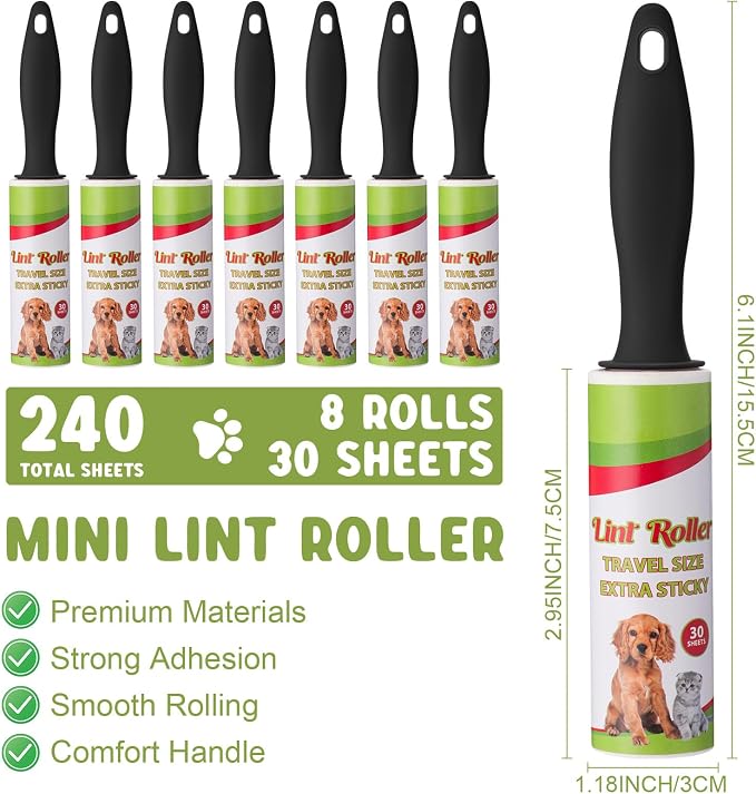 Hushee 8 Pcs Mini Lint Roller for Travel, Portable Pet Hair Remover | Small Lint Removers Bulk for Pet Hair Clothes, Small Removers, Portable Sticky Removing Tool for Furniture Dog Car Seat