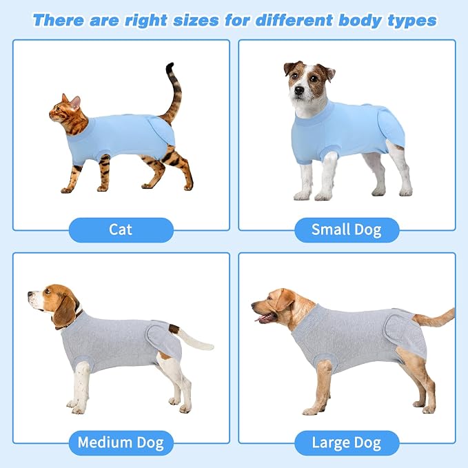 2 Packs Breathable Cotton Dog Recovery Suit for After Neuter Spay Abdominal Wounds Protector, Professional Anti-Licking Onesies for Male Female Pets Surgery Bandages, S Grey Blue Pure