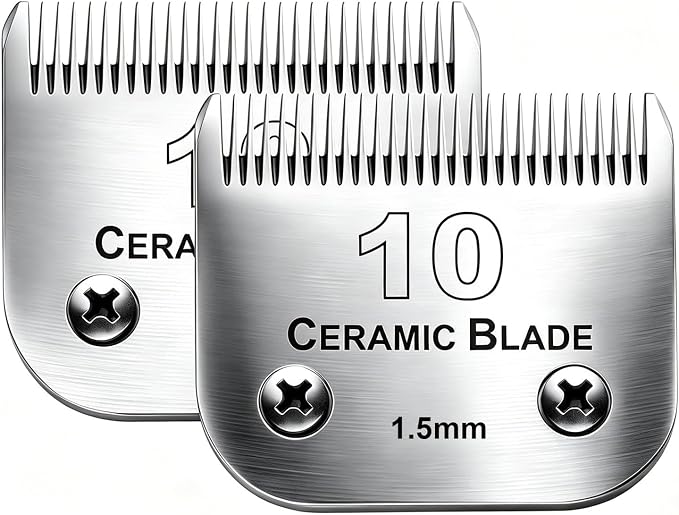 2PC 10 Blade Dog Grooming Clipper Blades Compatible with Andis Dog Clipper | Grooming Blade for Oster A5,Wahl KM10 Series,Detachable Ceramic Blade & Stainless Steel Blade,Size-10, 1/16-Inch Cut Length