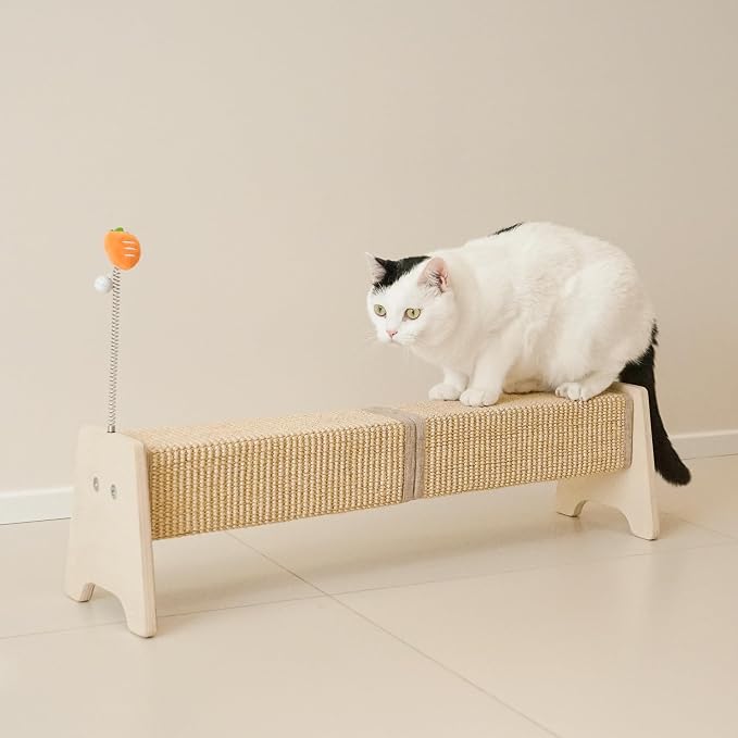 PETKARAY Horizontal Scratching Post, 30" Sisal Cat Scratch Pad, Large Cat Scratcher with Spring Toy, Protect Furniture for Indoor Kitten
