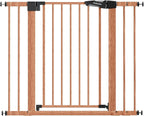 Babelio Pressure Mounted Baby Gate for Stairs, 26-40" Wide Dog Gate Indoor | Triple-lock system; Auto-close; 200N impact tested; Easy install for Doorways, Kitchen, Hallway, Brown Wood Pattern