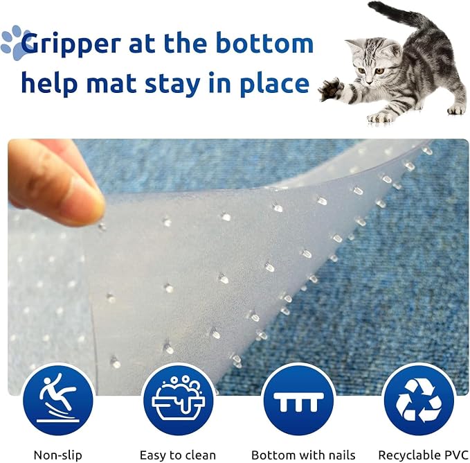 Cat Scratch Carpet Protector Mat for Furniture Plastic Floor Shield Non-Slip Door Mat for Pets Cat Scratch Pad Carpet Protector for Pets Furniture Protector from Cats Scratching - Cut to Size 3.28FT