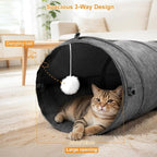 Ownpets 10" Large Cat Tunnel 3-Way U-Shape Oxford Fabric for Large Cat | Silent oxford fabric no noise, expandable 3-channel design, with plush ball ,feather wand, peek hole, for multi-cat household