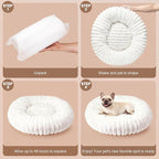 Donut Dog Bed for Small & Medium Dogs, Pet Bed with Non-Slip Bottom, Winter Comfort Dog Beds for Puppies, Washable & Portable Egg Tart Shape (M) Medium Dog Bed self Warming