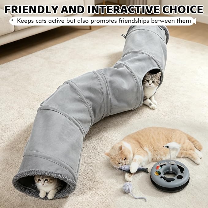 Cat Tunnels for Indoor Cats, 6-in-1 Collapsible Crinkle Play Tunnel | Interactive Roller Track Ball, Cat Enrichment Toy for Kittens Rabbits, Exercise Hide & Seek Tube for Indoor Outdoor Play