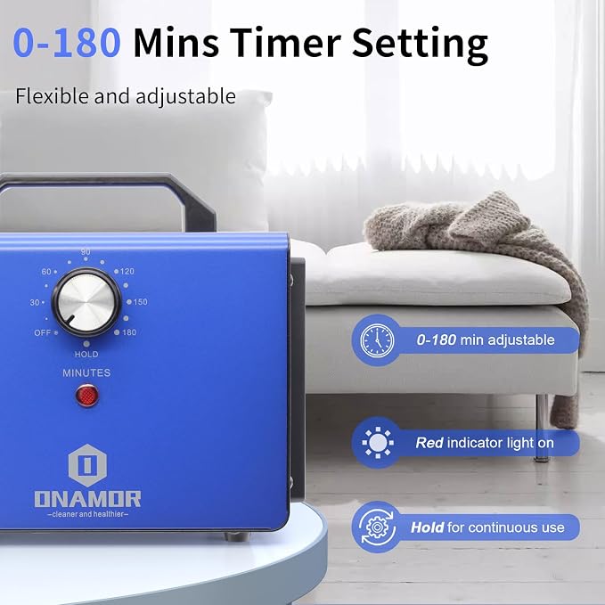 ONAMOR Ozone Generator 80000mg, Ozone Machine Odor Removal, Ozone Ionizer Deodorizer, High Efficiency Ozone Odor Eliminator for Home, Car, Smoke, Basement and Pet Room, Blue