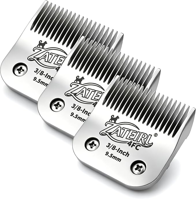 Size 4FC Detachable Pet Grooming Clipper Blade with Ceramic Cutter, 9.5mm 3/8 Inch Cut Length, Silver, Compatible with Andis, Oster A5, Wahl KM10, 3 Pack