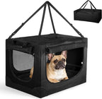 Soft Small Dog Crate - 24 inch Portable Travel Puppy Crate for Small Pets or 2 Cats, Collapsible Pet Carrier with 4 Mesh Doors, Car Kennel for Dogs with Handle for Indoor and Outdoor, Black