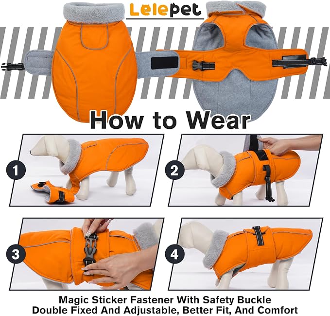 Lelepet Dog Coat Waterproof Dog Jacket Fleece Vest with Adjustable Buckle | Reflective Winter Jacket with Leash Hole Windproof Cold Weather Coats for Small Medium Large Dogs, Hunting Vest, Orange, XXL