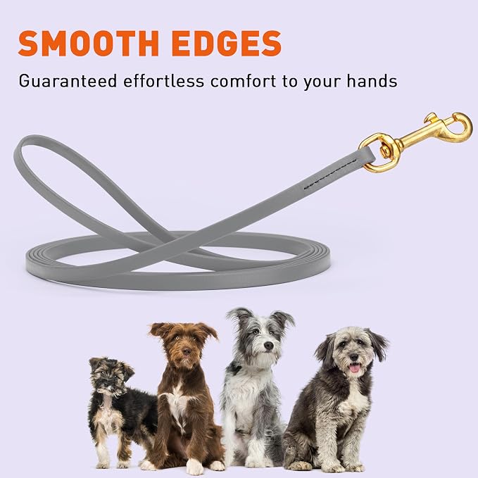 Viper Biothane K9 Working Dog Leash Waterproof Lead for Tracking Training Schutzhund Odor-Proof Long Line with Solid Brass Snap for Puppy Medium and Large Dogs, 15ft Battleship Gray