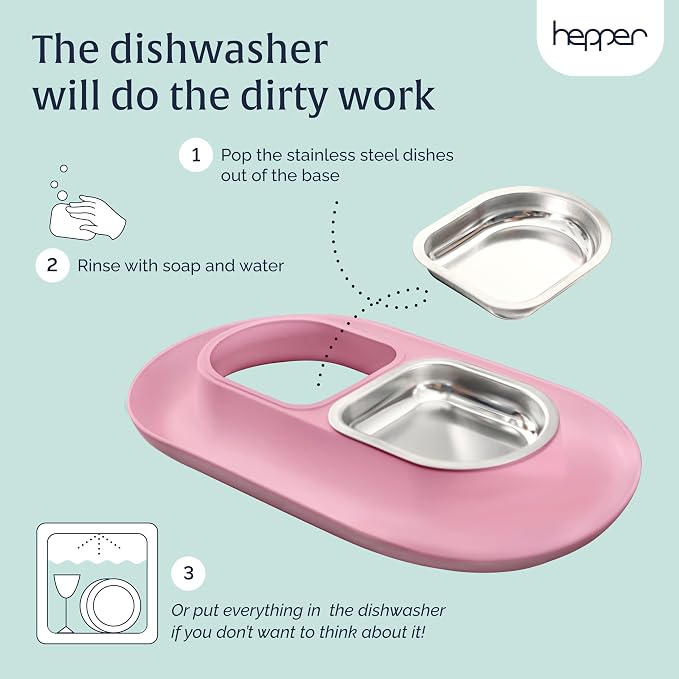 NomNom - Spill Proof Elevated Cat Bowls - Stainless Steel - Pink