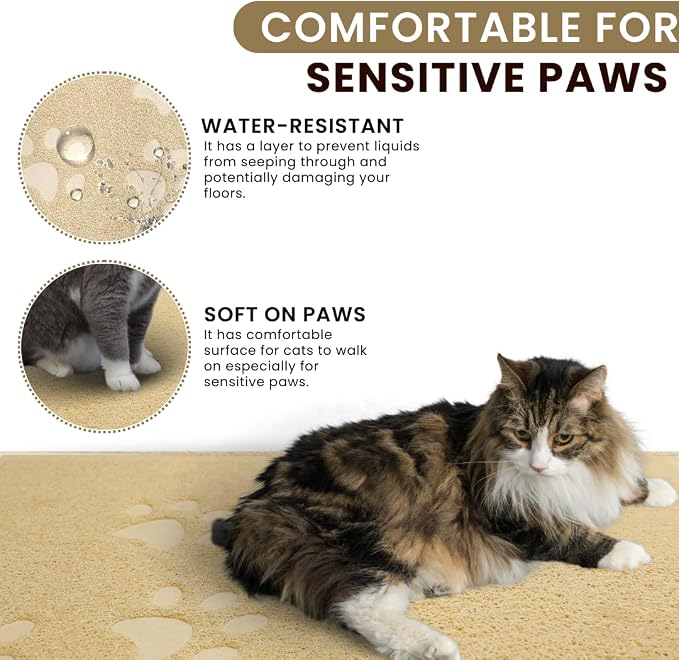 Andalus Medium Cat Litter Mat, Pack of 2 - Waterproof, Non-Slip & Easy to Clean Cat Litter Box Mat for Extra Efficient Pet Litter-Trapping, Beige (23.5” X 15.75”)