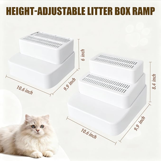 Adjustable 3 Steps Litter Box Ramp with Litter Mat, Cat Litter Box Step with Litter Trapper, Detachable & Non-Slip Cat Stair for Automatic Boxes Small Elderly Cats