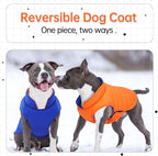 Lelepet Reversible Dog Coat Windproof Dog Puffer Jacket Lightweight Vest | Soft Puffer Vest Warm Winter Coats for Medium Dogs Adjustbale Hook & Loop Pet Apparel with Leash Hole, Pug, Orange, M