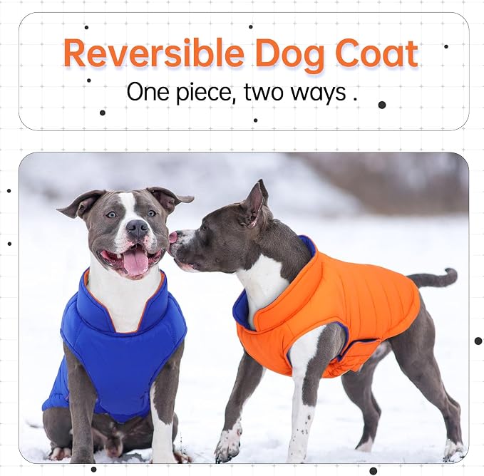 Lelepet Reversible Dog Coat Windproof Dog Puffer Jacket Lightweight Vest | Soft Puffer Vest Warm Winter Coats for Large Dogs Adjustbale Hook & Loop Pet Apparel with Leash Hole, Golden Retriever, 3XL