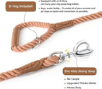 Mile High Life Dog Leash Braided Cotton Rope w/Leather-Wrapped Ends/Handle | Rust-proof 360° swivel clasp, Heavy-duty for medium/large breeds. Great for weddings, daily walks (5 FT, 1/2", Brown)
