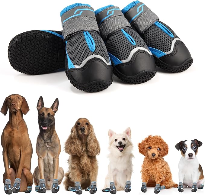 Dog Shoes for Hot Pavement Anti-Slip Dog Boots & Paw Protectors for Large Dogs Breathable Small Medium Large Dog Booties for Summer Hiking Outside Winter Snowy Day Dog Booties 4PCS