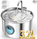 3.2L Cat Water Fountain Stainless Steel with 13 Filters Automatic Pet Water Fountain for Cats/Dogs Indoor Ultra Quiet Metal Cat Fountains for Drinking Kitty Watering Supplies for Animals