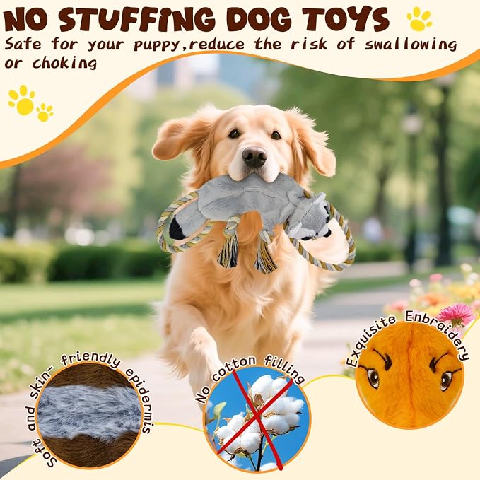 No Stuffing Rope 3-Pack Dog Toys, Chew Toys for Medium, Large Pets | Rope Design Perfect for Interactive Tug of War, Durable Plush Toy for Teething, Indoor Outdoor Play to Keep Puppy Busy