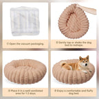 Donut Dog and Cat Bed, Luxurious Comfortable Faux Rabbit Fur Pet Beds, Soft Anti-Anxiety Calming Puppy Kitten Bed with Anti-Slip Bottom for Small Medium Dogs & Cats(20", Brown)