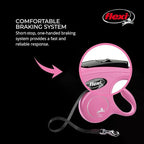 FLEXI® Classic Tape Retractable Dog Leash, Small, 16 ft - Pink | German engineered, original flexi leash, durable quality for dogs up to 33 lbs, tangle-free, walking, reliable brake system