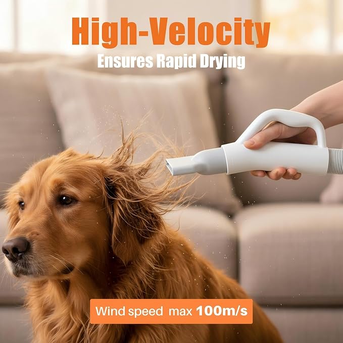 NEWBULIG Dog Hair Dryer, Dog Blow Dryer with Heater, White | 1550W High Velocity Pet Blow Dryer with Heater, Speed Temperature Adjustable Dog Blower Grooming with 4 Nozzles