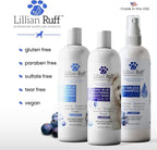 Lillian Ruff PRO Formula Berry Blue Brilliance Bundle - Ultimate Tear Stain & Odor Eliminator Set, Includes Berry Blue Shampoo, Conditioner & Waterless Shampoo, Hydrate, Soften & Detangle, USA Made