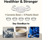 Ceramic Cat Slow Feeder Bowl - 6.2'' Whisker Friendly Cat Plate for Dry and Wet Food -Heavy Puzzle Feeding Bowl for Slow Eating - Helps Reduce Vomiting - Microwave & Dishwasher Safe -Non Slip - White