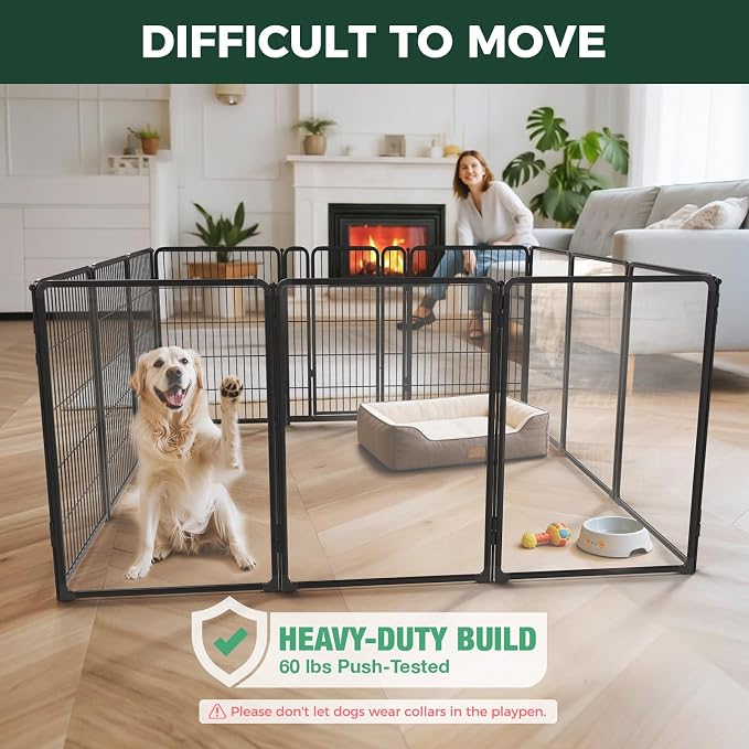 FXW AuraSpace Pro Acrylic & Wire Mesh Indoor Dog Playpen, 40" H, 12 Panels | Clear View, Heavy-duty Metal, Flexible Layouts, Easy Walk-Through, For Medium & Large Dogs, Patented