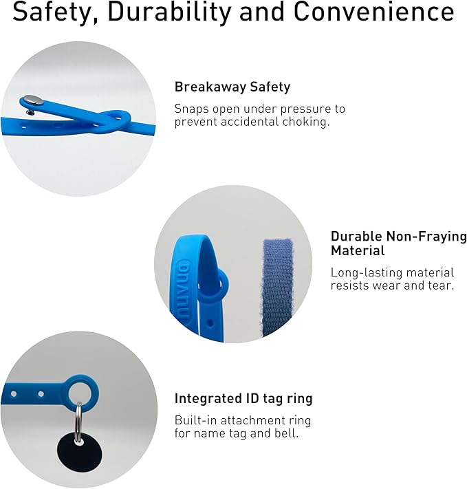 Breakaway Cat Collar - Soft, Comfortable, and Lightweight Safety Buckle Collar with ID Tag Ring for Outdoor Cats and Sensitive Skin Kittens (6 ⅞" to 10 ¼", Blue)