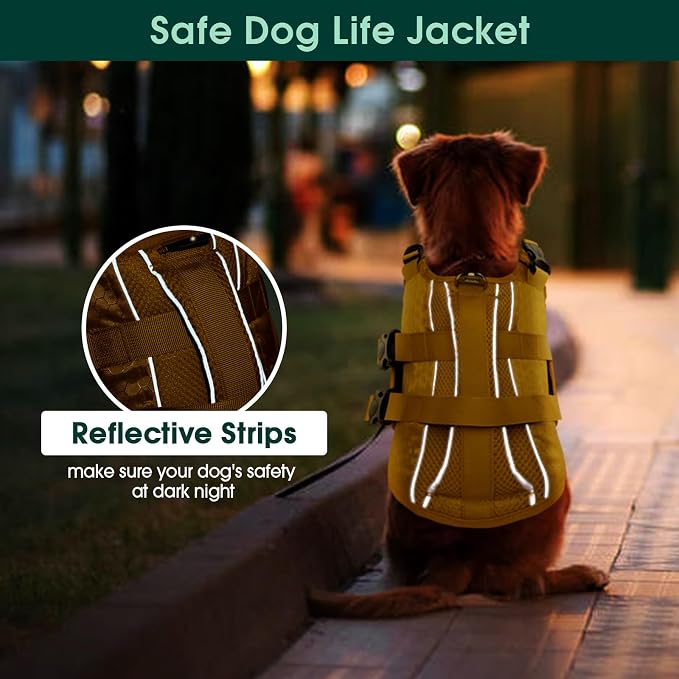 Kuoser Dog Life Jacket, High Flotation Reflective Dog Life Vest, Yellow, XS | Adjustable Dog Lifejackets for Small Medium Large Dogs, Lifevest with Rescue Handle for Swimming, Boating, Lake, Beach & Pool