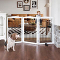 ZJSF Freestanding Dog Fence Indoor, Foldable Dog Gate for Doorways, Stairs or Hallways, Sturdy Wood Extra Wide Pet Gate with Support Feet for The House, White, 32 "Height-3 Panels