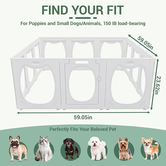 Clear Acrylic Dog Playpen with Door, 12 Panels Large Transparent Pet Fence Indoor with Dog Head Shape, 23.6" Expandable Puppy Playpen with Suction Cups, Easy Assemble for Medium/Small Dogs & Pets